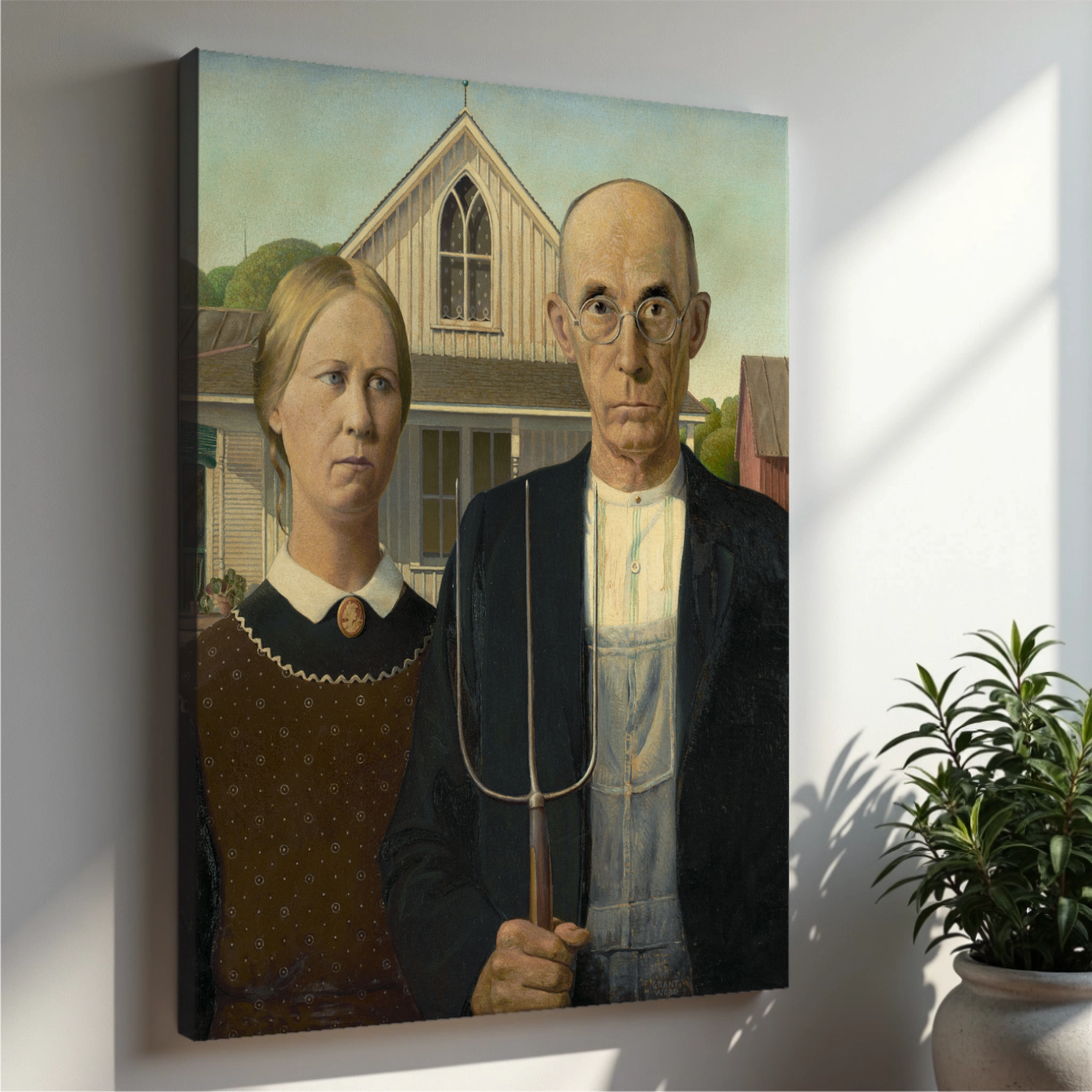 Grant Wood - Ameriška gotika (tisk na platno)