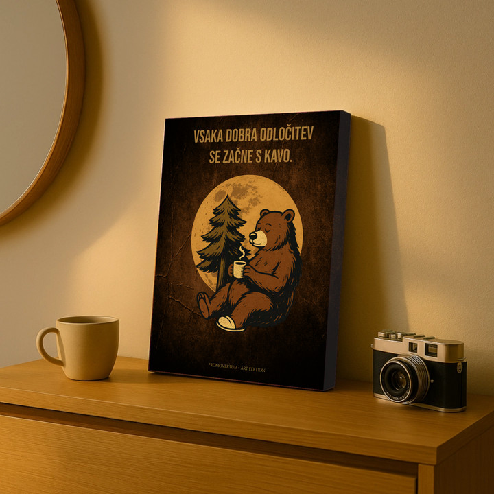 "Coffee Bear Art" Serija – Tri slike za ljubitelje kave | Vintage tisk na platno