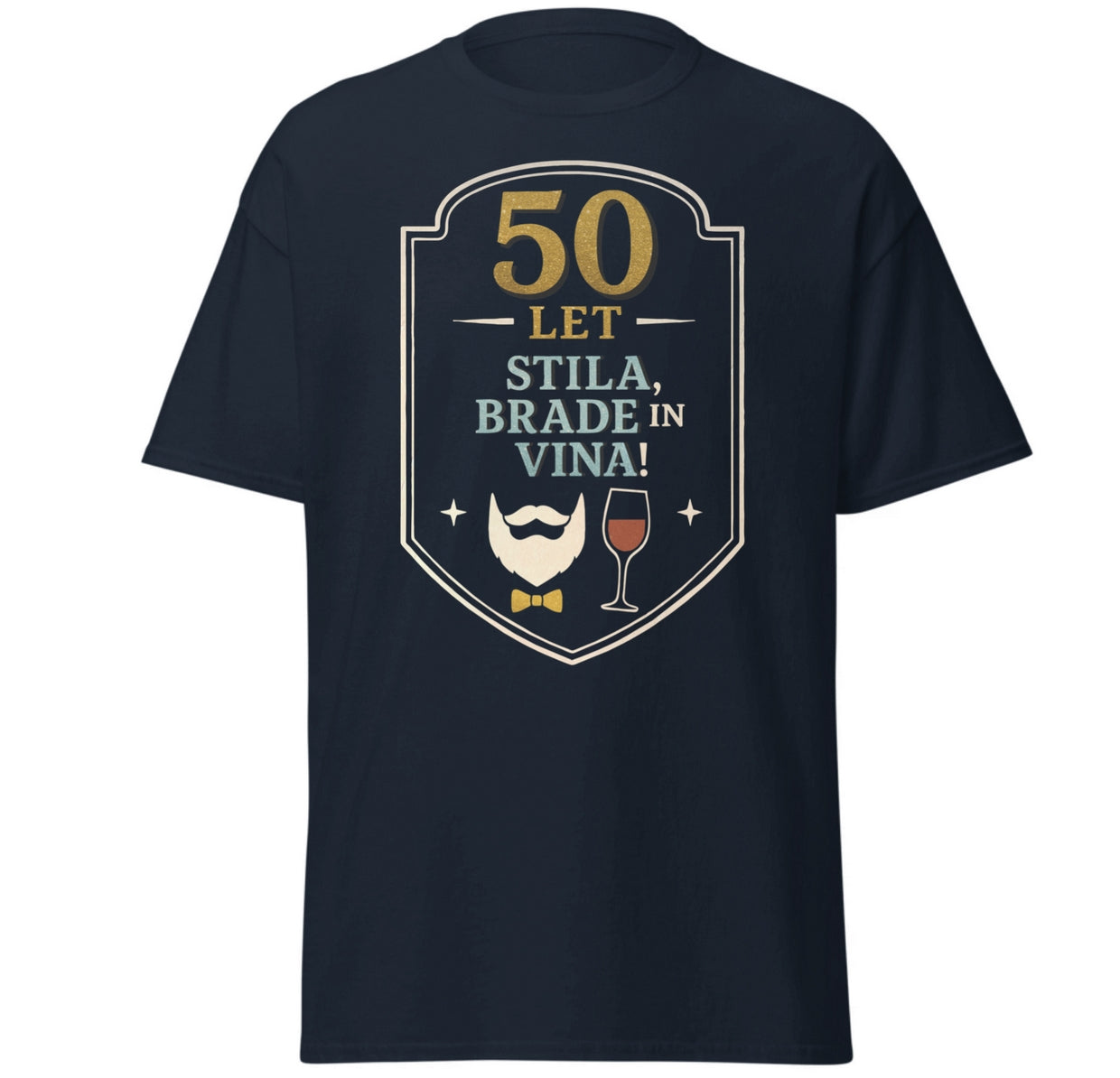 50 let stila, brade in vina – moška rojstnodnevna majica