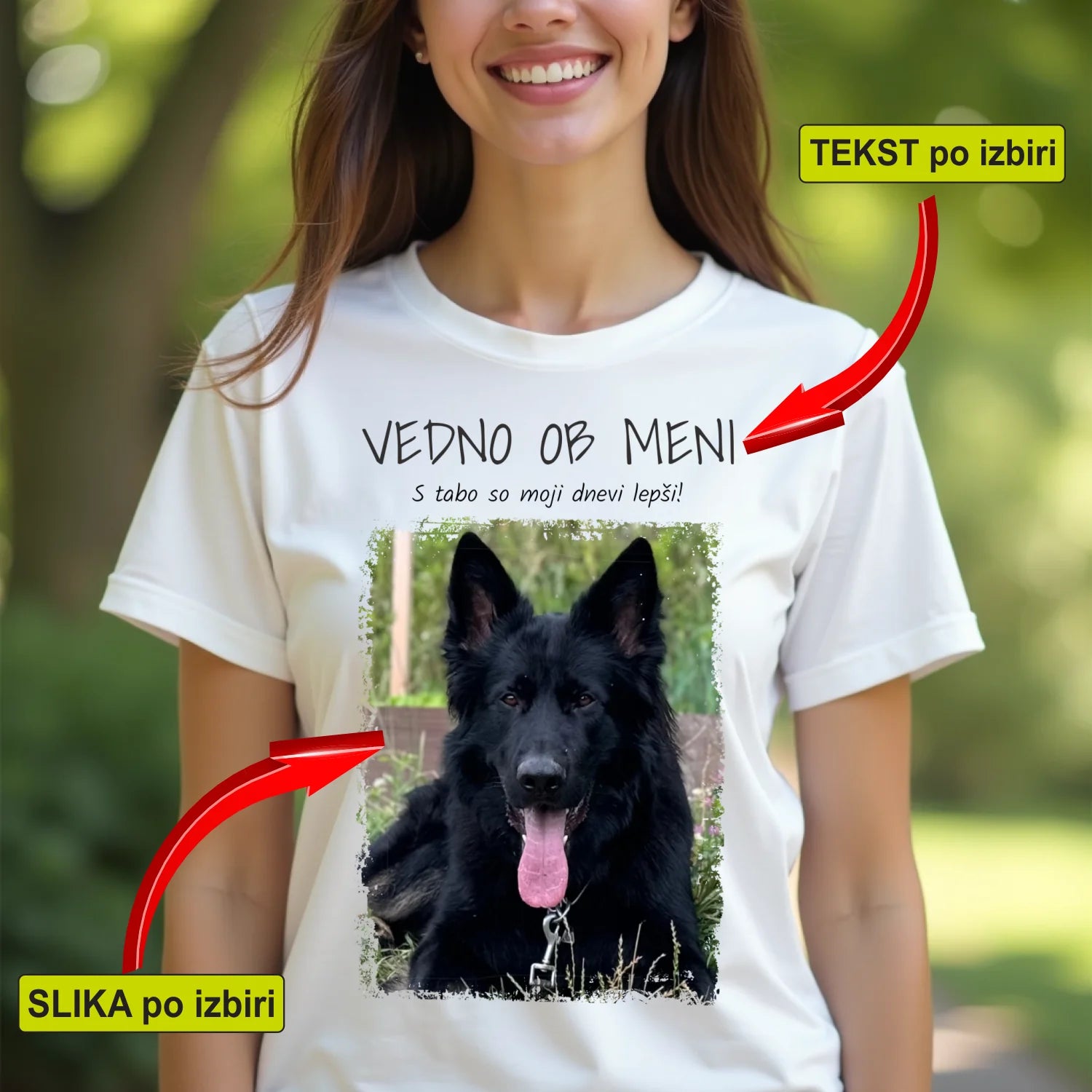 Vedno ob meni - majica z napisom in sliko po želji