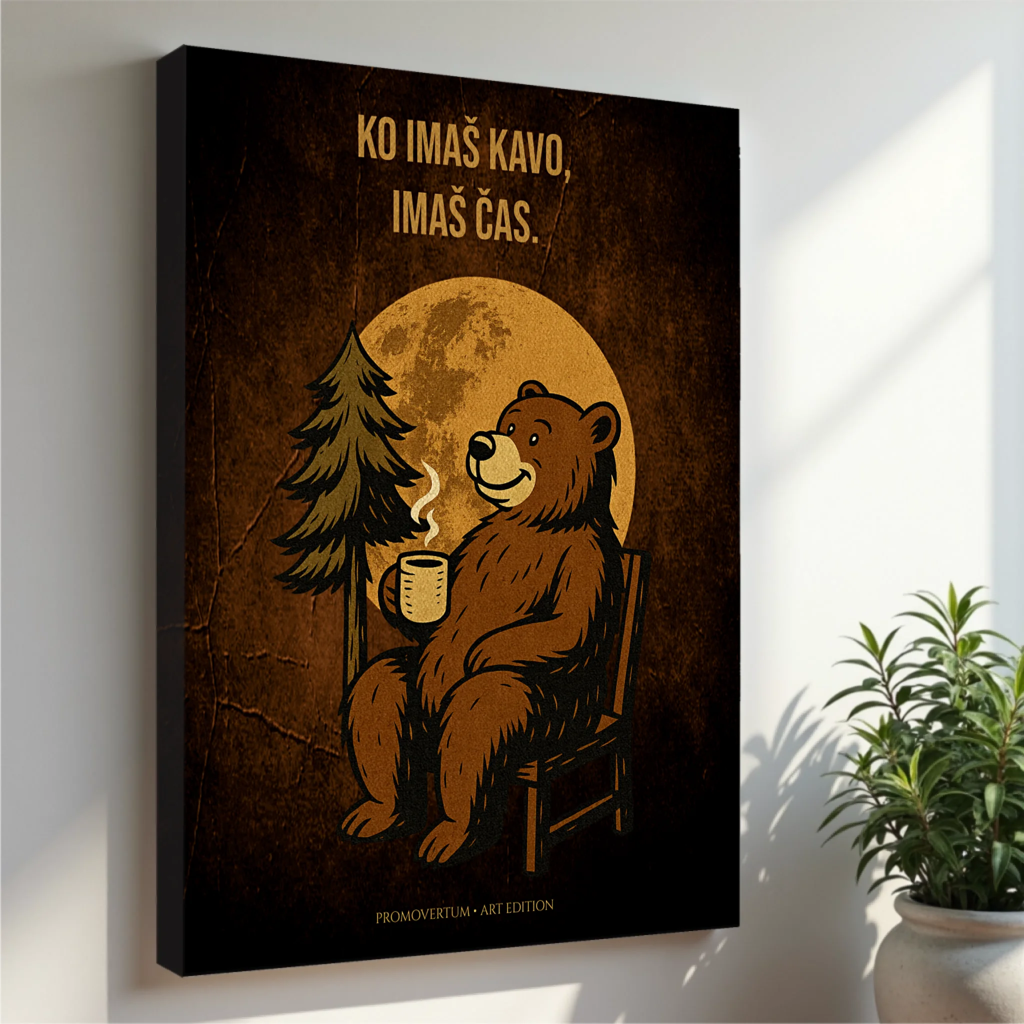 "Coffee Bear Art" Serija – Tri slike za ljubitelje kave | Vintage tisk na platno
