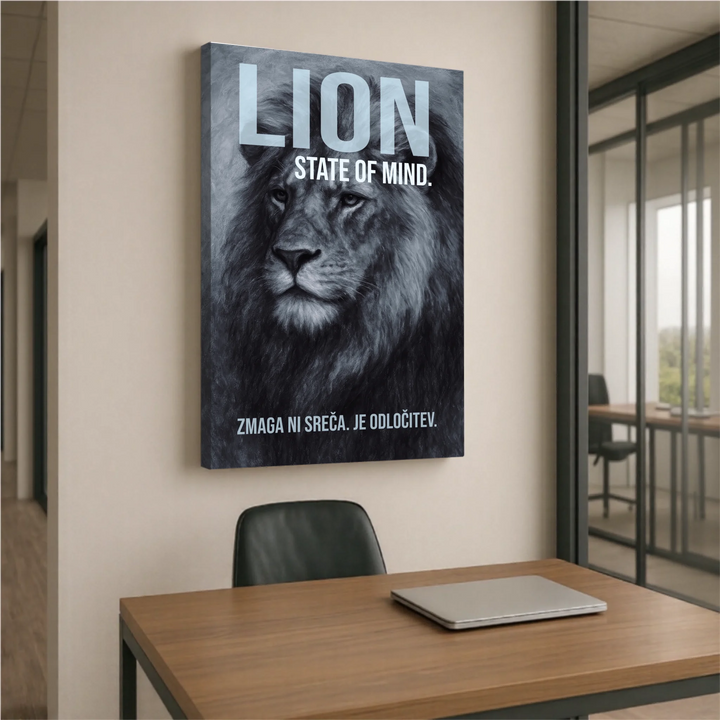 “MOČ ODLOČITVE” – Motivacijska umetnost z levom | Tisk na platno