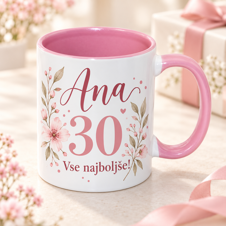 Personalizirana rojstnodnevna skodelica – Rožnati cvetovi
