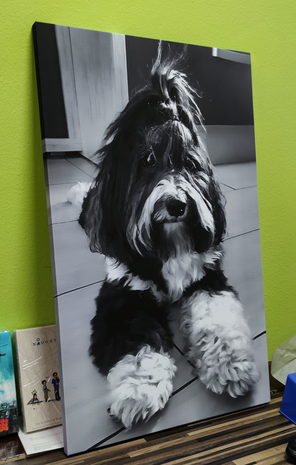 Črno beli pes natisnjen na canvas platno |Promovertum
